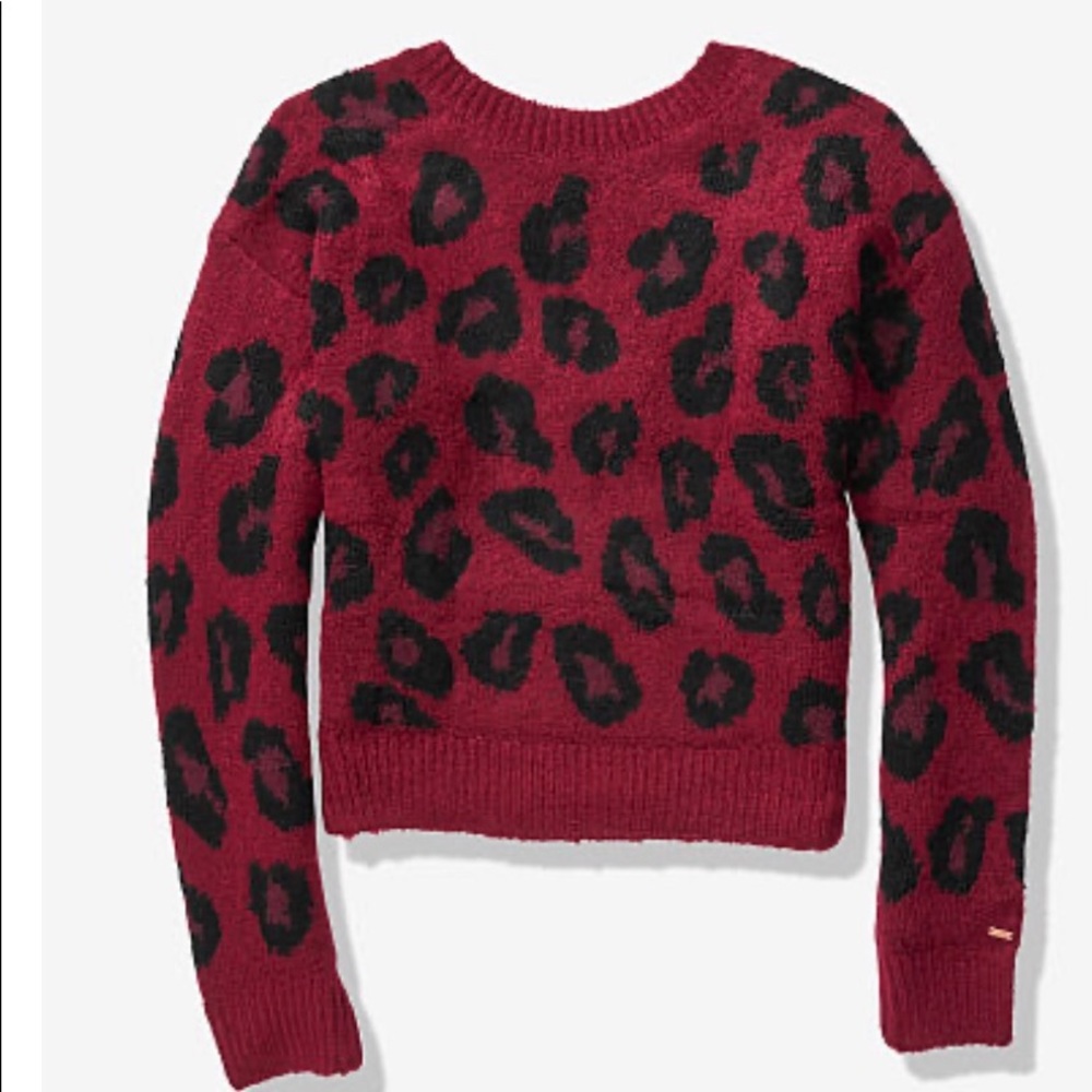 VS PINK RED Leopard V CREW SWEATER - Picture 4 of 4
